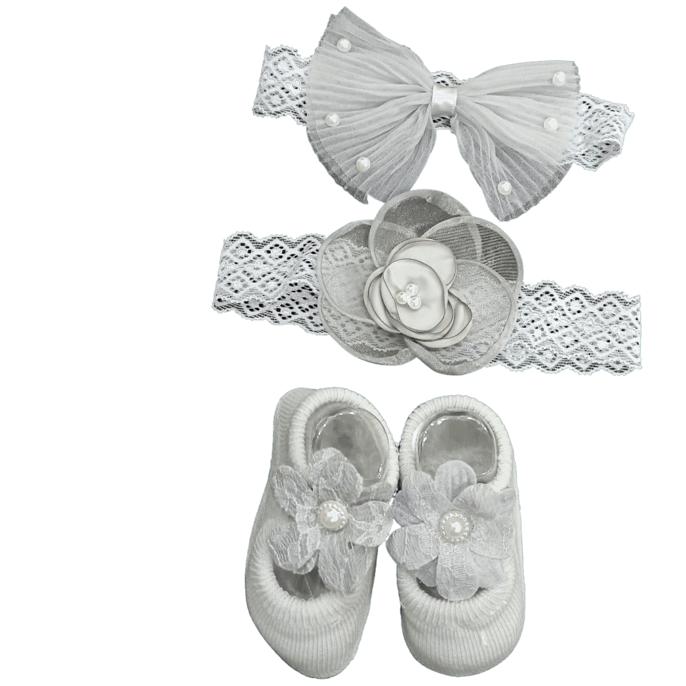 Gray Bow and Flower Bow Set by Little Smiles