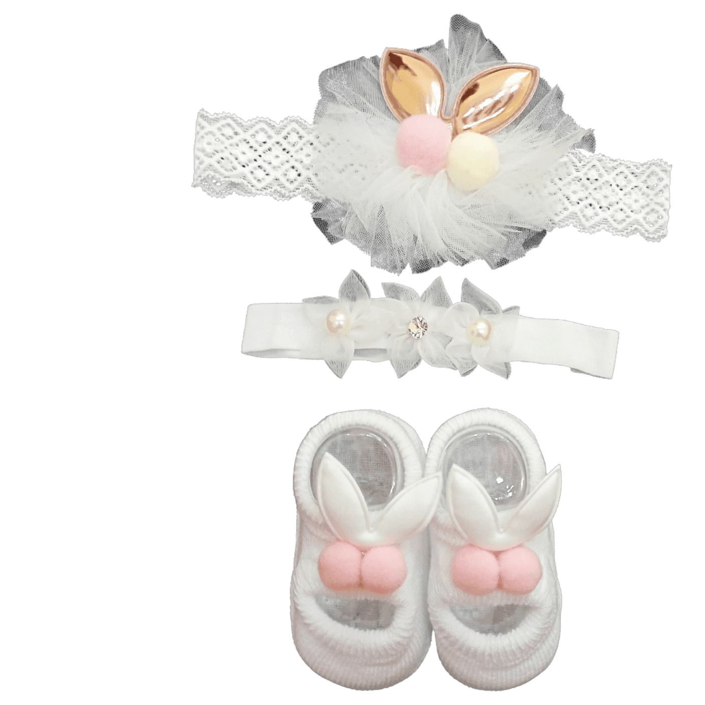 White Bunny Ears Bow Set by Little Smiles