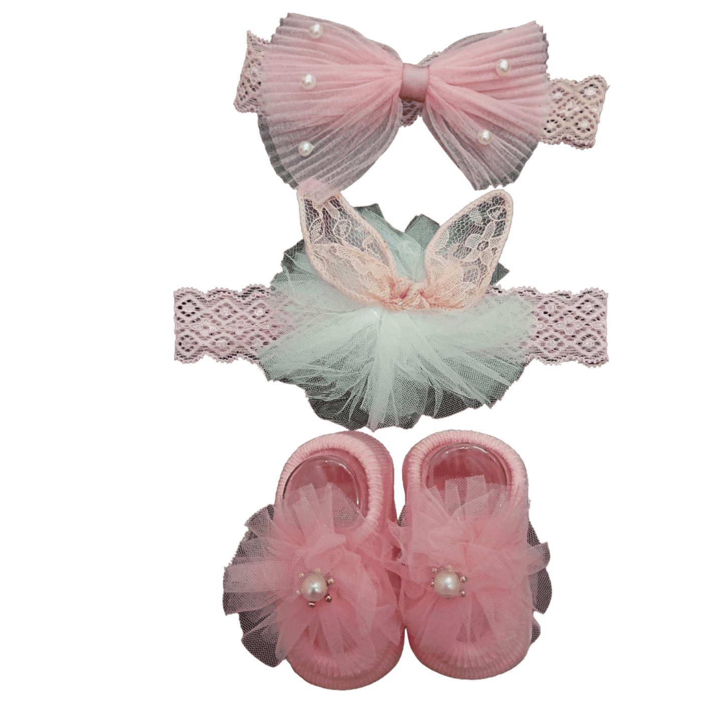Pearls and Pink Bow Set — Bow Set by Little Smiles Pakistan